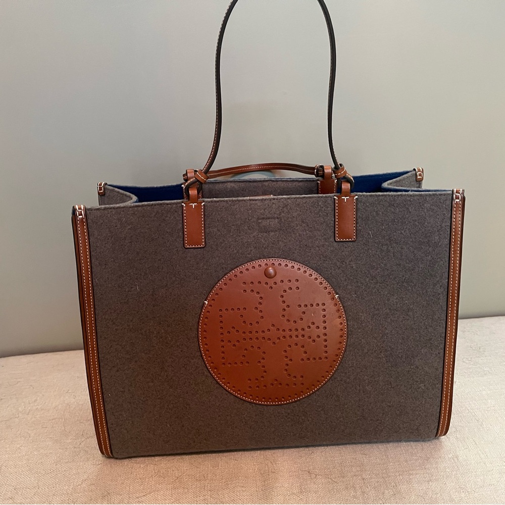 Tory Burch Gray and Brown Tote Bag